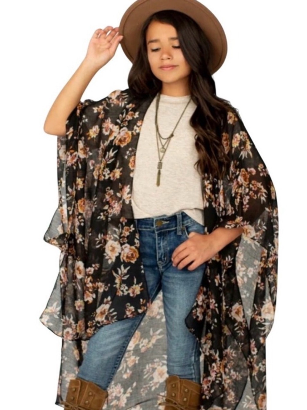 Avalon Duster Cardigan Black & Blush Pink Floral Size Youth Large NWT Lot of 2